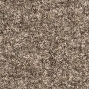 Close-up of brown boucle carpet fibers with a soft, looped texture.